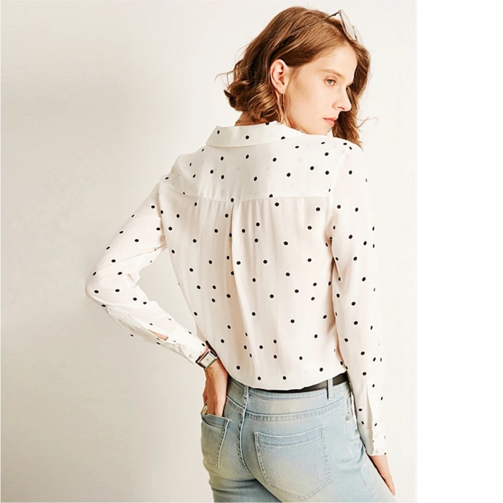 Old Navy | Ivory & Black Mini Polka Dot Button Down Shirt Size Small